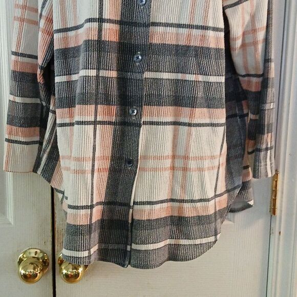 Forenza vintage 80's gray pink white ribbed long sleeve button down short Sz - Picture 2 of 6